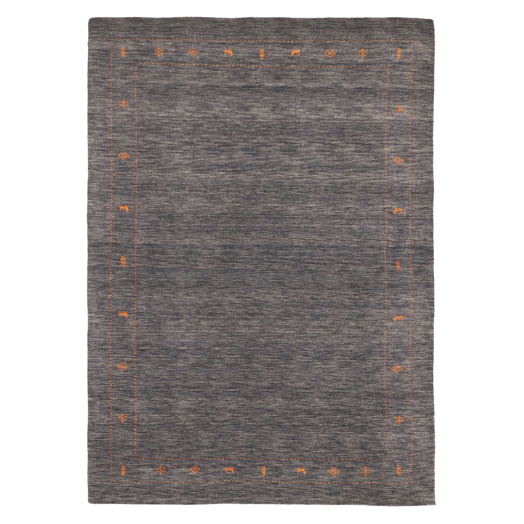 ECARPETGALLERY Hand Loomed Kashkuli Gabbeh Dark Grey Wool Rug - 6'10 x 9'8