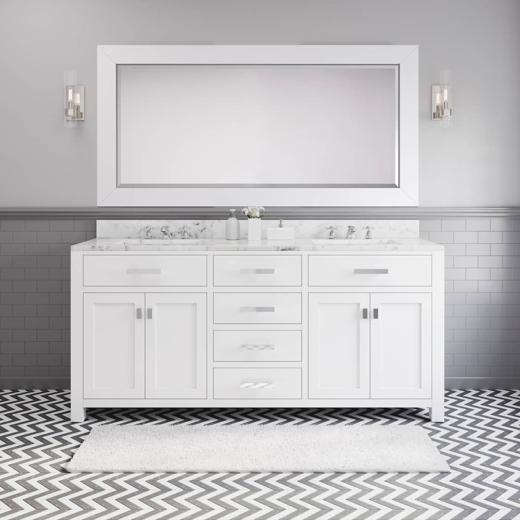 Water Creation Madison 72-inch Solid White Double Sink Bathroom Vanity