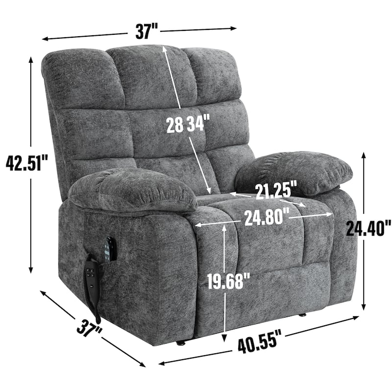 Chenille Power Lift Recliner Chair for Big & Tall with Massage & 180° Recline