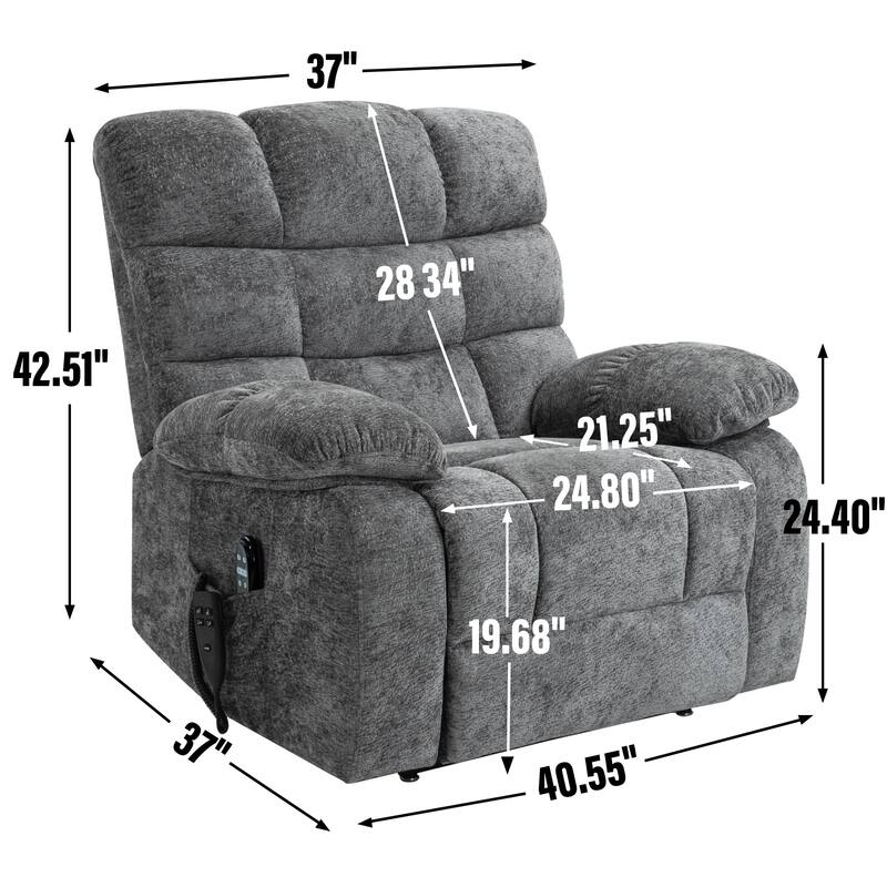 Power Lift Recliner Chair with Heat & Massage, Dual Motor Infinite Position Recliner Chair, Oversized Chenille Electric Recliner
