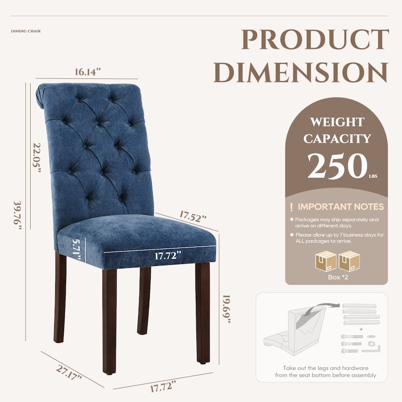 Tufted Parsons Dining Chairs - Velvet-Like Upholstery & Padded Seats for Kitchen & Dining Room