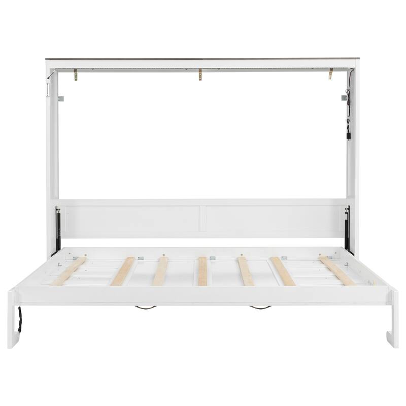 GDFStudio - Modern Wooden Murphy Bed Cabinet with LED Light and Desk