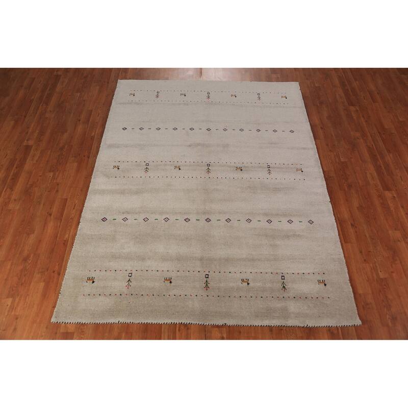 Ltribal Beige Gabbeh Oriental Area Rug Handmade Wool Carpet - 5'10" x 7'8"