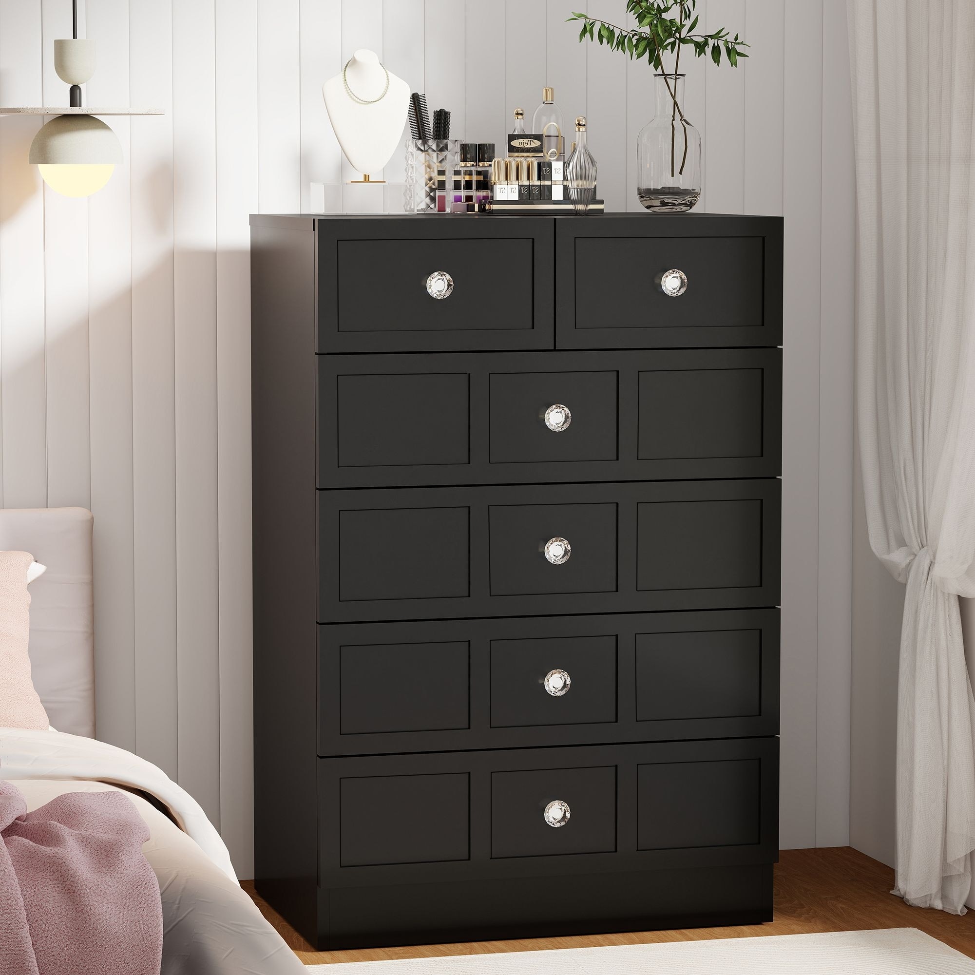 6 Drawer Wood Dresser with Fluted Panel Storage Organizer for Bedroom