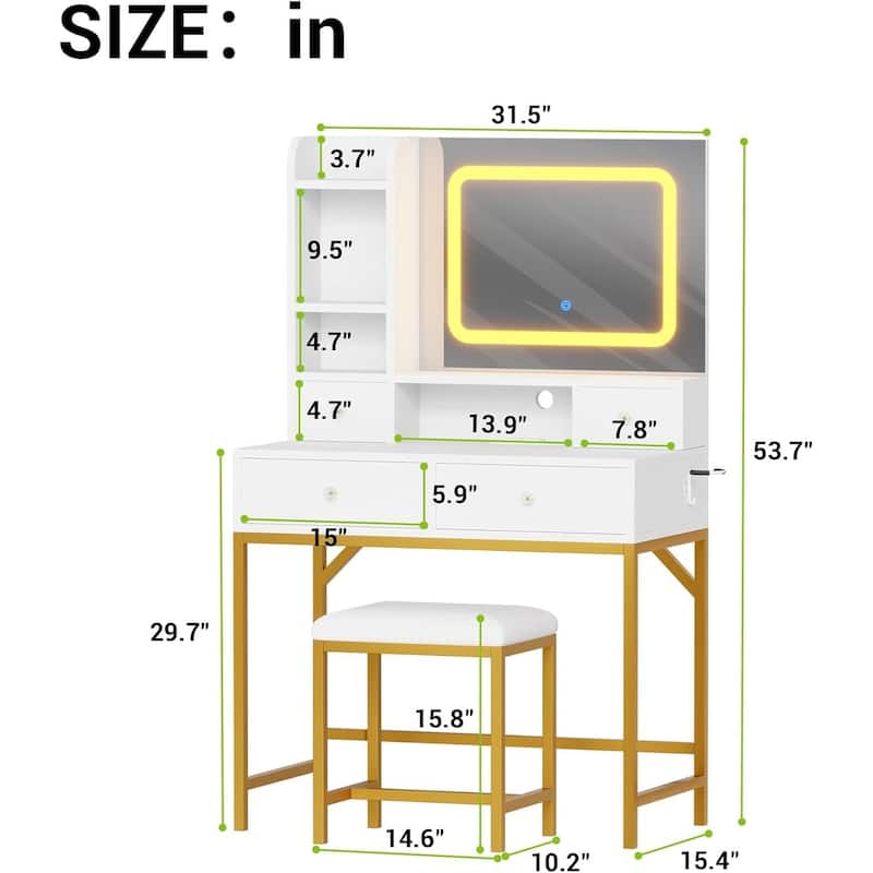 4 Drawer Vanity Desk with Mirror, Makeup Vanity Table for Bedroom