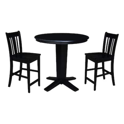 36 in Round Counter Height Extension Dining Table with 12 in Leaf and Stools in Black