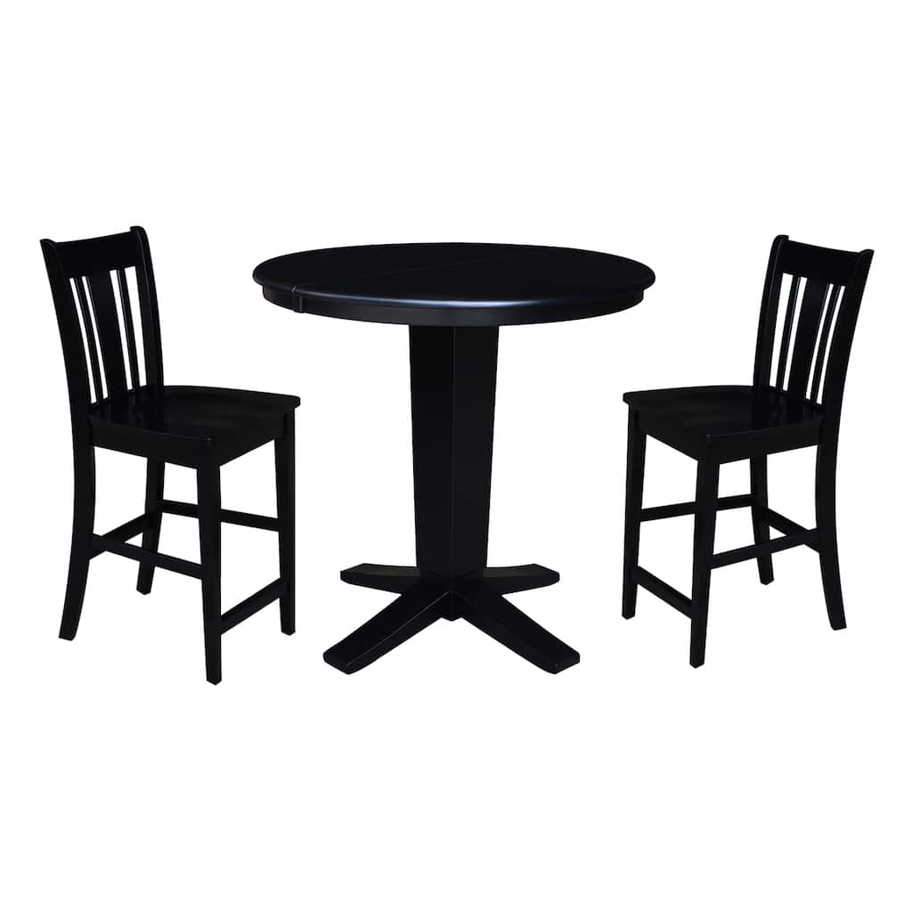 36 in Round Counter Height Extension Dining Table with 12 in Leaf and Stools in Black