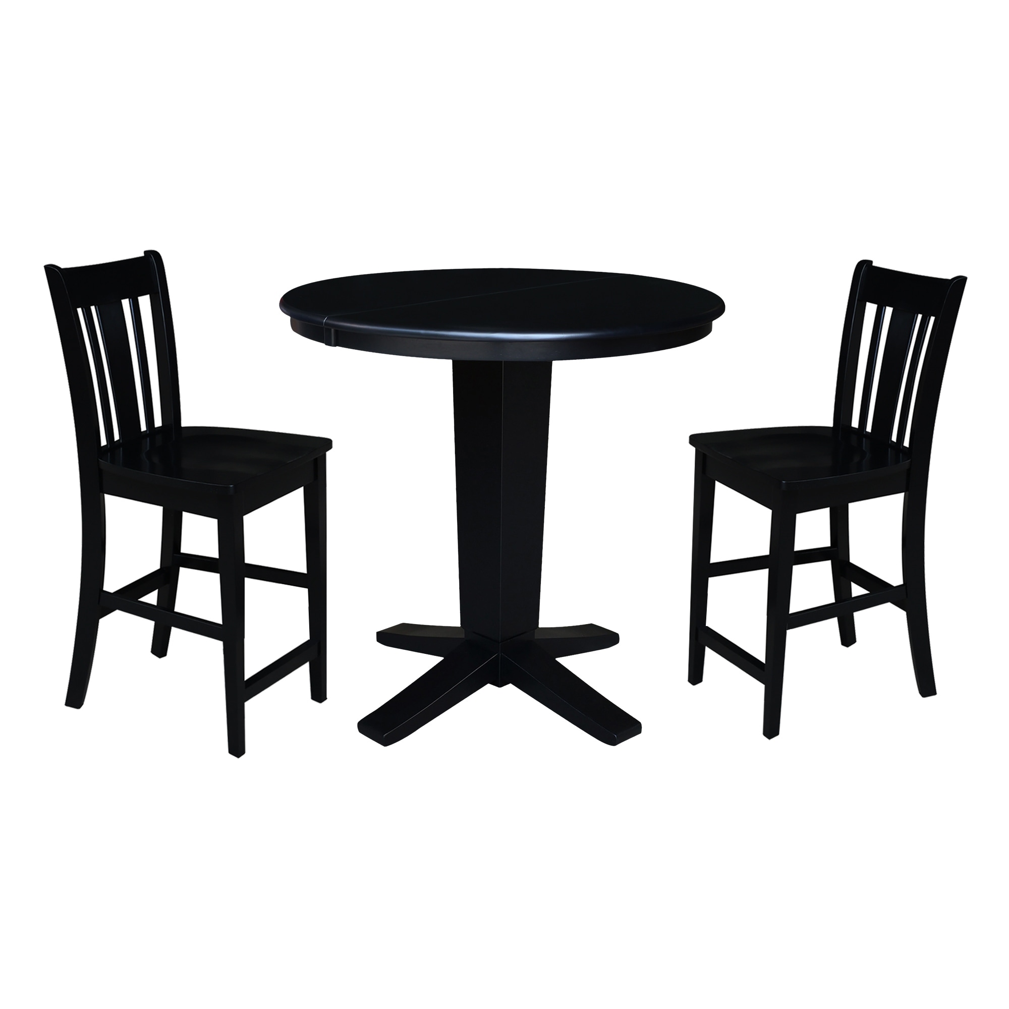 36 in Round Counter Height Extension Dining Table with 12 in Leaf and Stools in Black