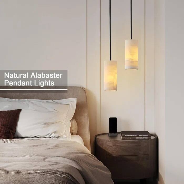 Dimmable LED Solid Brass Pendant Light with Spanish Alabaster Shade