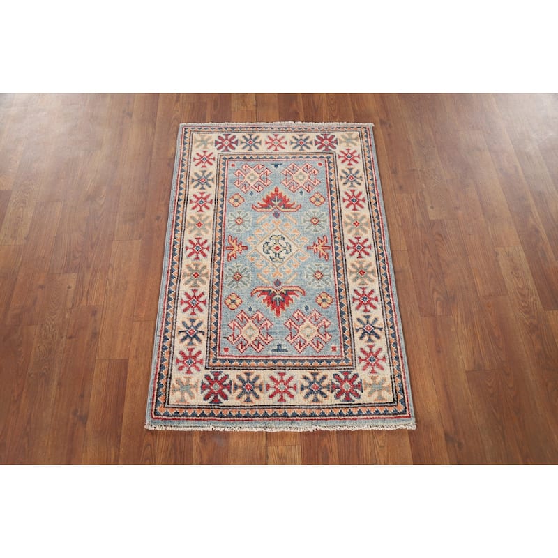 Light Blue Kazak Foyer Rug Handmade Wool Carpet - 2'1" x 3'1"