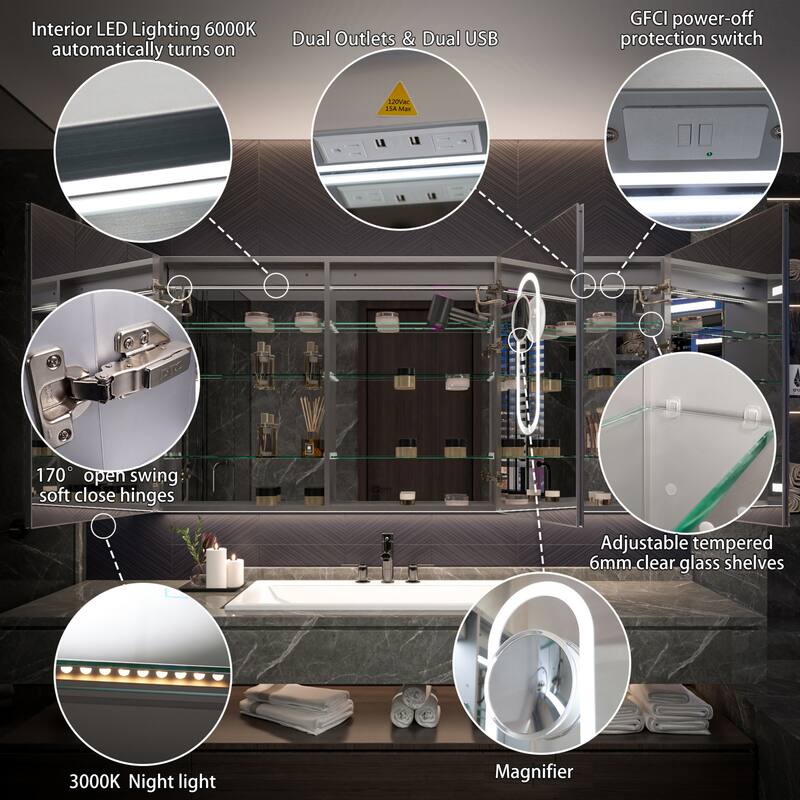 Modland 48"-72"W x 36"H Lighted Bathroom Medicine Cabinet with Backlit & Frontlit Modes,Anti-Fog
