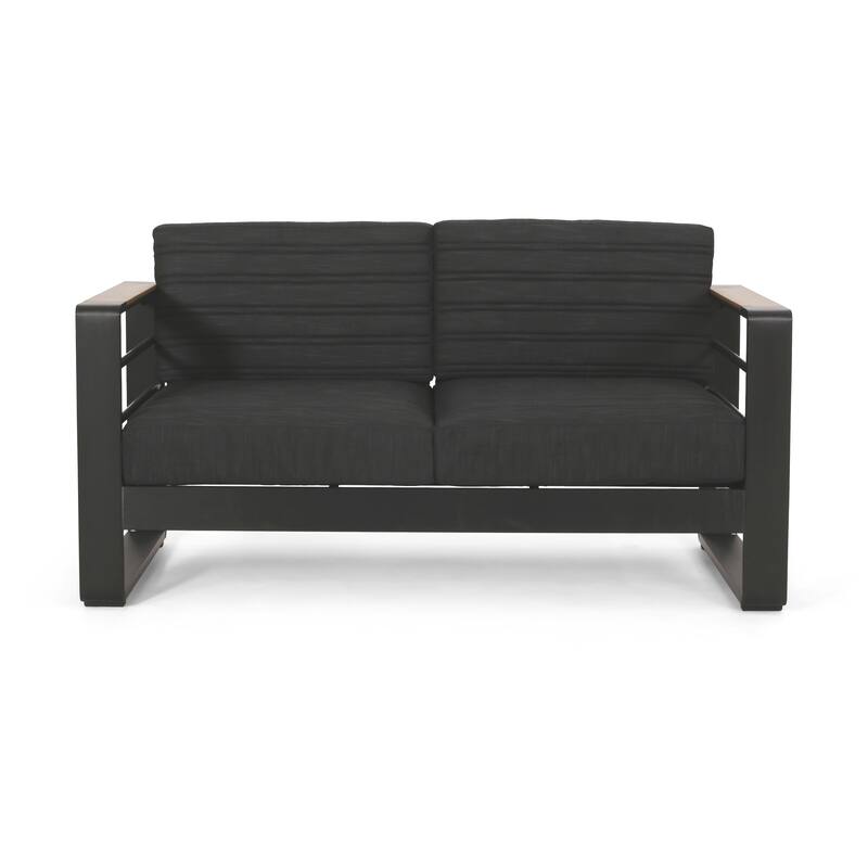 Ostrander Outdoor Aluminum 4 Seater Chat Set with Fire Pit by Christopher Knight Home