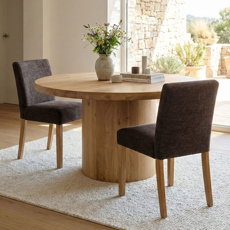 Linen Upholstered Solid Wood Dining Chair (Set of 2) - Mink imitate color