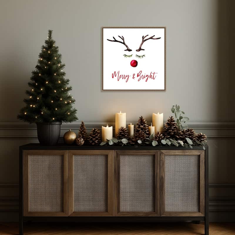 Reindeer Merry and Bright by Amanti Art Portfolio (22 x 22 in.), Framed Canvas Wall Art Print - Sylvie Beaded Dark Gold