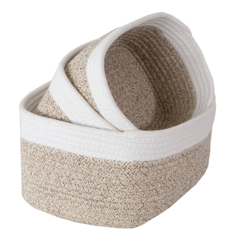 3-Piece Storage Basket Set - Small, Medium, and Large Rope Baskets by Home-Complete - Natural