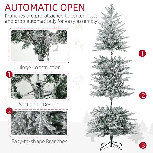slide 2 of 9, Beautiful 7.5ft Snow Flocked Prelit Artificial Christmas Tree with 350 Clear Lights,Auto Open,Extra Bulb Green+White