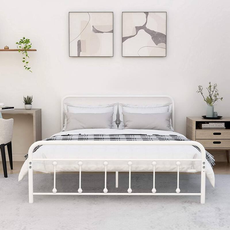 VECELO Metal Bed Frame with Headboard Classic Metal Platform Bed Frame Mattress Foundation with Victorian Style Footboard