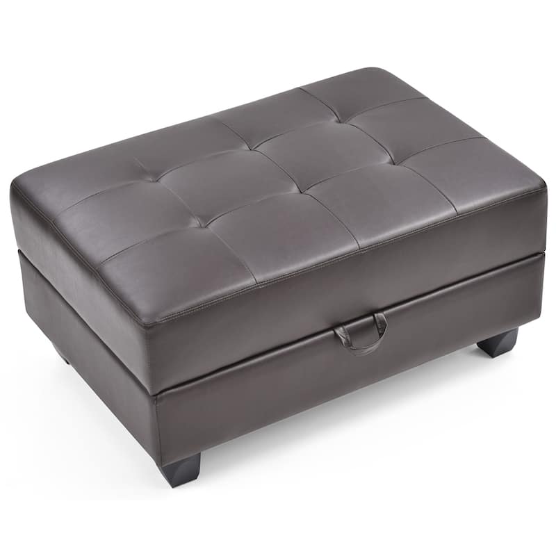 Leather Cover Ottoman with Hardwood Frame