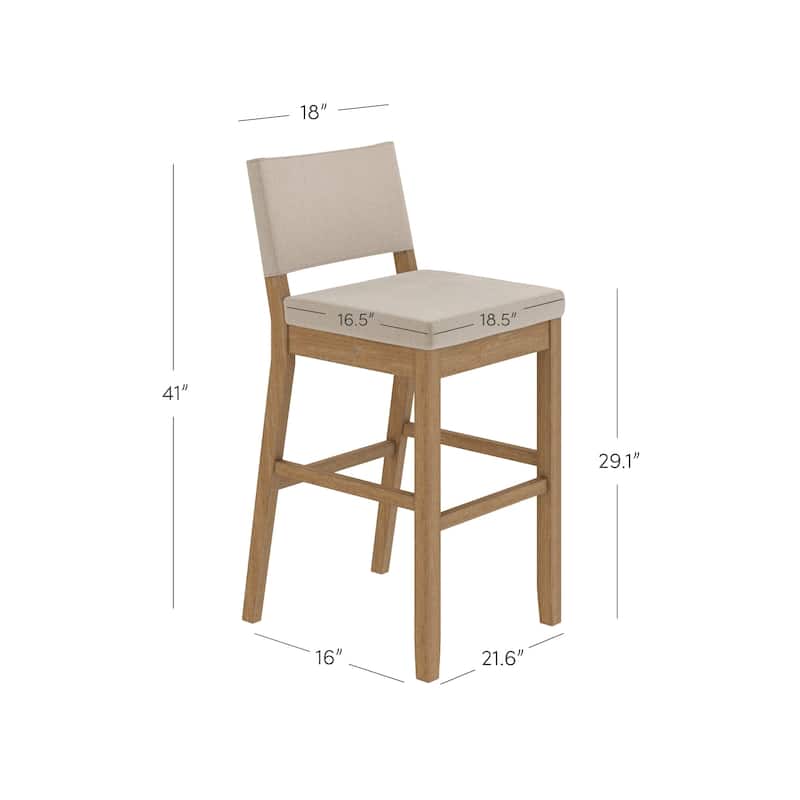 Nathan James Linus Modern Upholstered Bar Stool with Back and Solid Rubberwood Legs