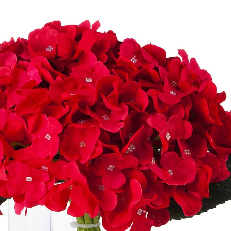 Enova Home Artificial Fake Hydrangea Silk Flowers Arrangement in Clear Glass Vase with Faux Water for Home Wedding Decoration