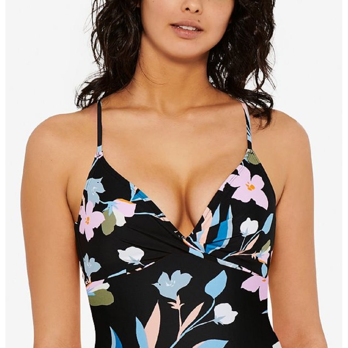 Hula Honey Junior's Flourishing Floral Tankini Top Swimsuit Black