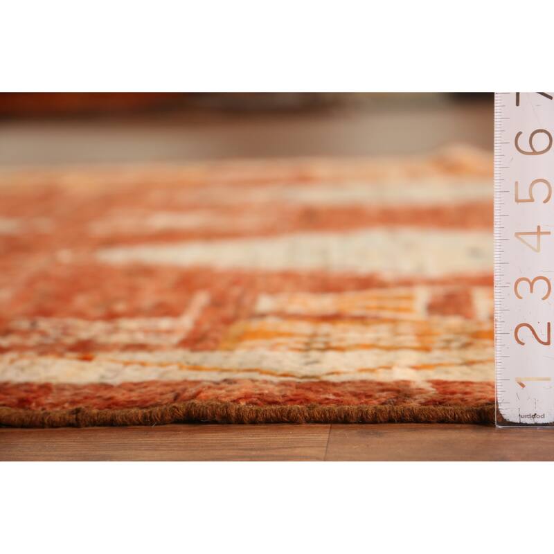 Orange Geometric Moroccan Oriental Rug Handmade Wool Carpet - 6'1" x 8'6"