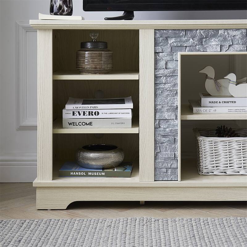 TV Media Stand with Faux Stacked Stone Surround,Entertainment Console