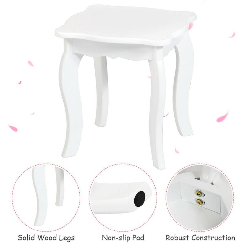 Gymax Kids Vanity Princess Make Up Dressing Table W/ Tri-folding - See Details