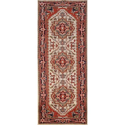 Ivory Heriz Serapi Oriental Runner Rug Handmade Wool Carpet - 2'7" x 8'0"