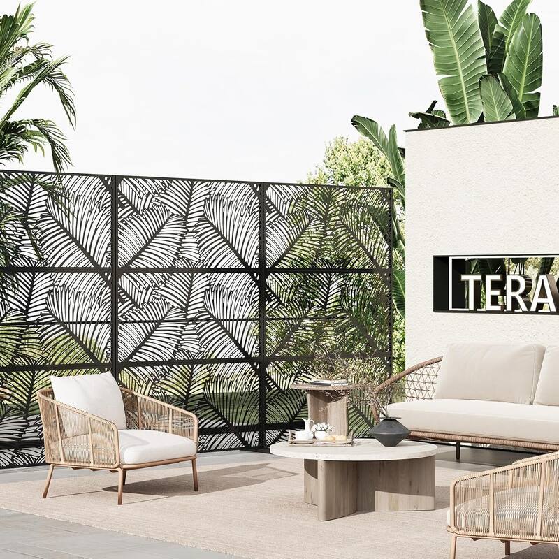 Freestanding Weatherproof Garden Divider Panel Privacy Screen, Fence for Patio Deck Backyard, Foliage Pattern
