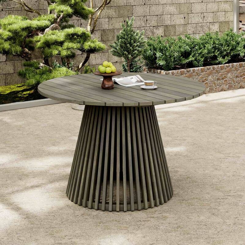 47.25-Inch Outdoor Acacia Wood Round Dining Table with Slated Base