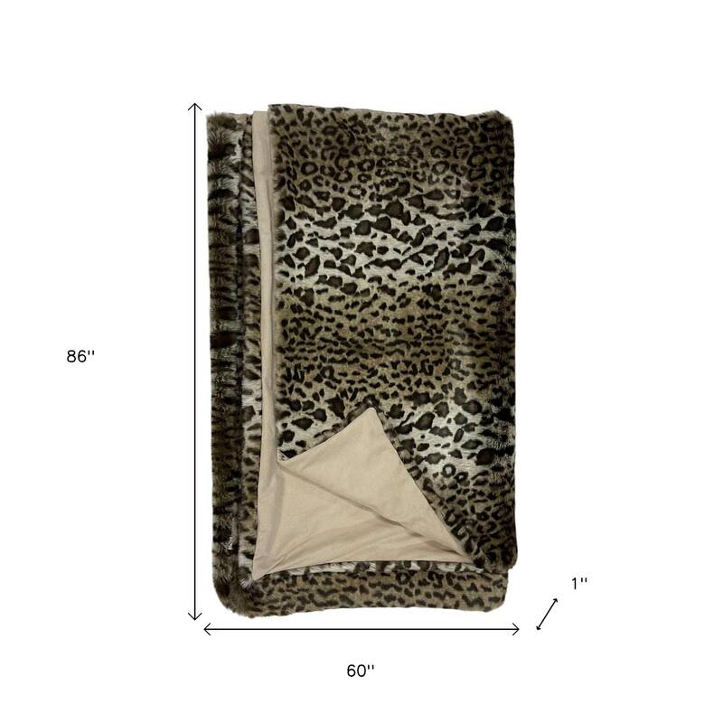 HomeRoots 60" X 86" Brown And Dark Brown Leopard Faux Fur Throw Blanket