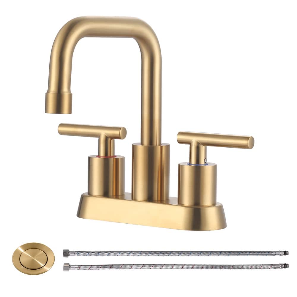 WOWOW 4 in. Centerset Double Handle Bathroom Faucet with Drain Kit