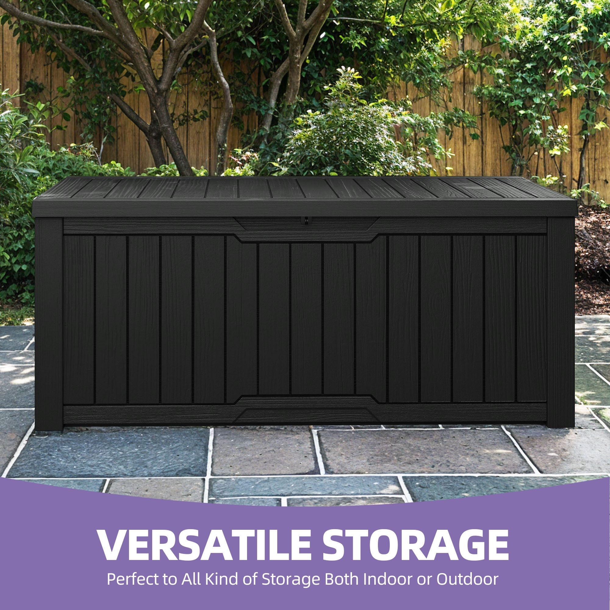 Moasis 80 Gallon (300L) Outdoor Storage Cabinet, Polypropylene Resin, Wood Grain