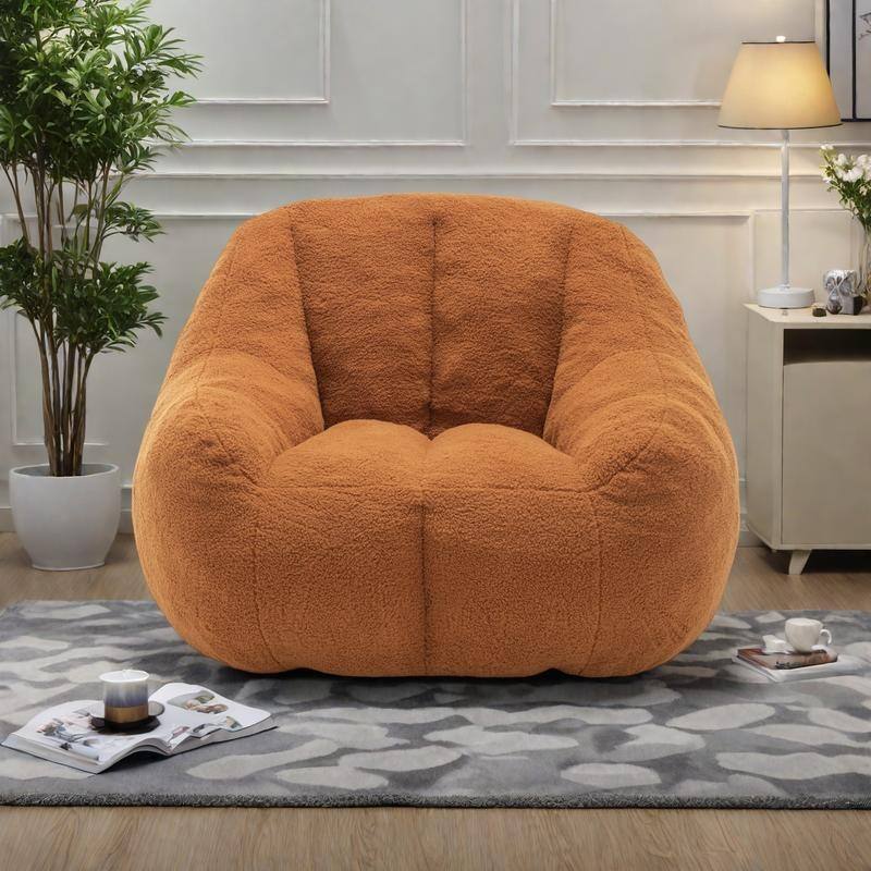 Teddy Fabric Bean Bag Lounge Chairs with Memory Foam Filling - Yellow