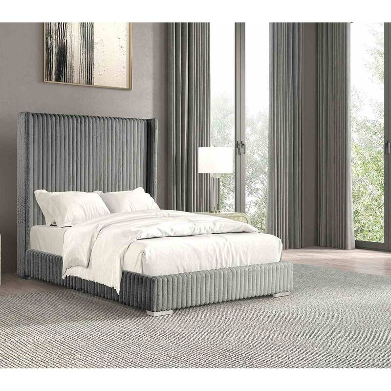 Contemporary Gray Finish Fully Upholstered 1PC Platform Bed