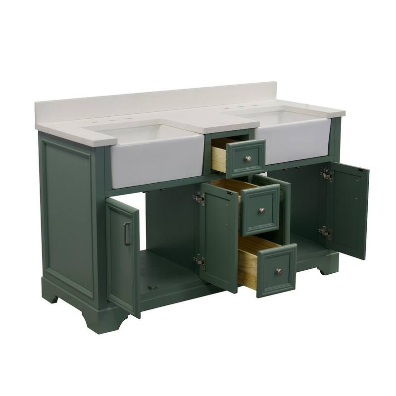 KitchenBathCollection Zelda 60" Double Farmhouse Vanity with Quartz Top