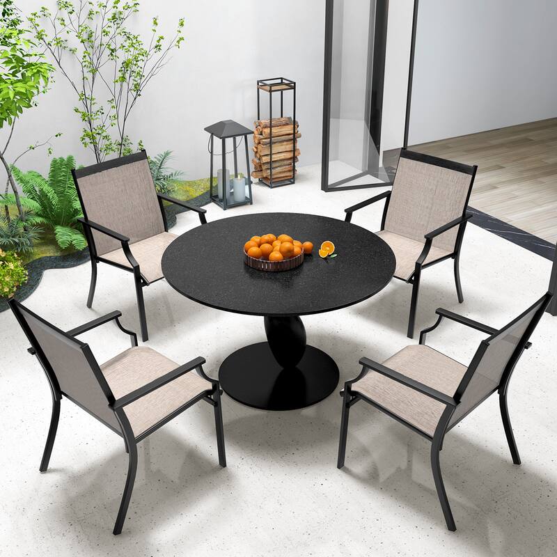 Gymax Set of 2 Patio Dining Chairs Outdoor Armchairs w/ Sturdy Metal