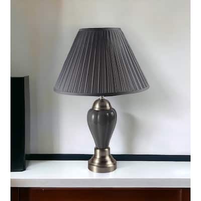 27" Transitional Ceramic Table Lamp with Empire Linen Shade and 3-Way Switch for Bedroom Decor - 27"H x 16"W x 16"D