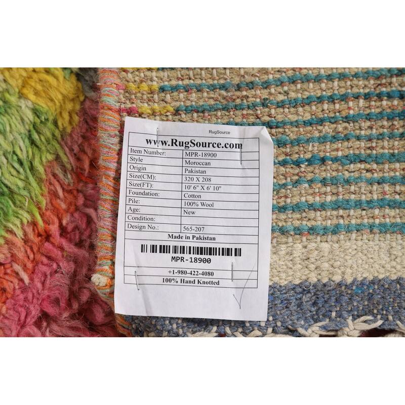 Colorful Checkered Moroccan Oriental Area Rug Handmade Wool Carpet - 6'10" x 10'6"