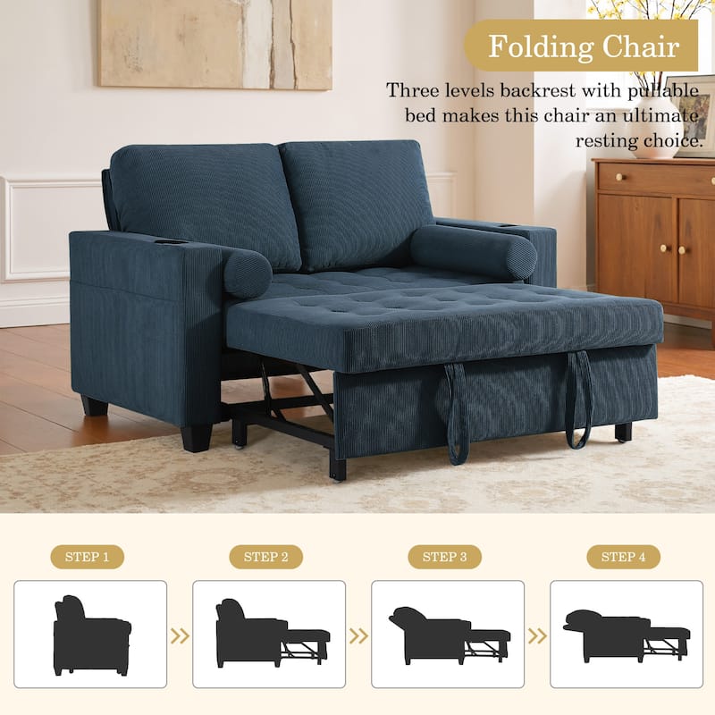 2 Set Multi-Functional Sleeper Sofa Bed 3-in-1 Pull-Out Convertible Adjustable Loveseat with USB Port