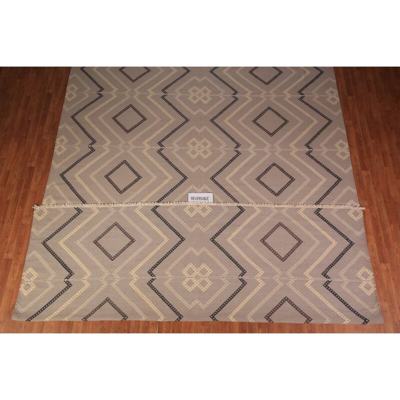 Geometric Kilim Durrie Oriental Large Area Rug Cotton Carpet - 10'7" x 19'4"