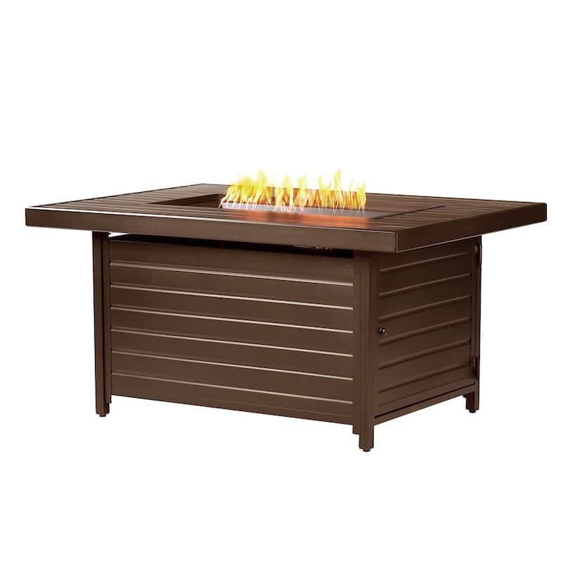 Rectangular 48 in. x 36 in. Aluminum Propane Fire Pit Table, Glass Beads, Two Covers, Lid, 57,000 BTUs - N/A - Brown