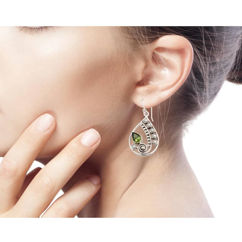 Peridot and Cultured Pearl Dangle Earrings, 'Inspired Paisley' (India) - 1.8*0.9