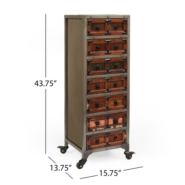 Muntz Handcrafted Boho Wooden 7 Drawer Chest by Christopher Knight Home - 15.75" L x 13.75" W x 43.75" H