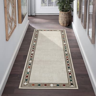 GlowSol Modern Bordered Rug Geometric Area Rug Machine Washable
