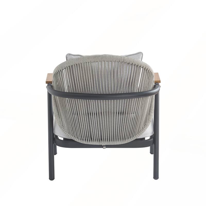 Outdoor Rope Club Chair with Gray Cushion Set of 2