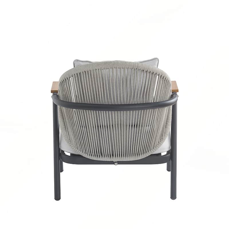 Outdoor Rope Club Chair with Textured Taupe Cushion Set of 1