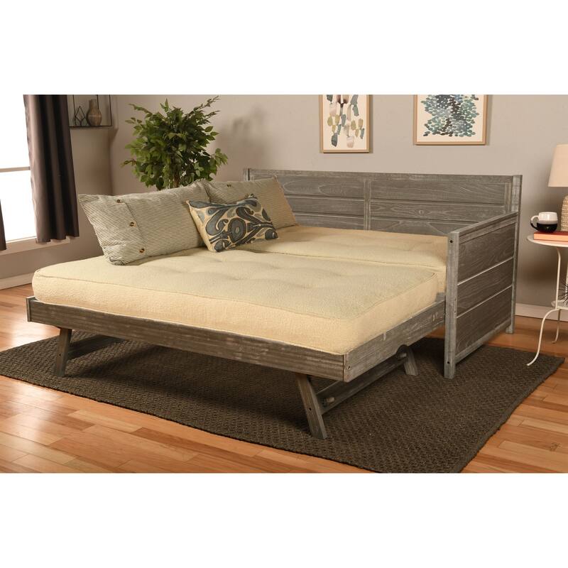 Somette Marisa Daybed with Pop Up Trundle in Weathered Gray with Mattresses - Canton Cream