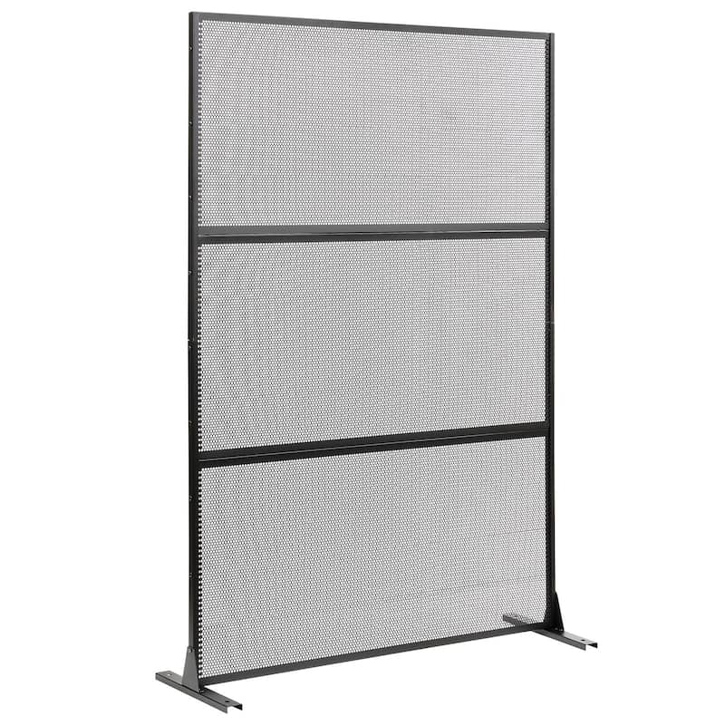 Black Metal Freestanding Privacy Screen Panel for Indoor and Outdoor Use - 48” x 16” x 72” (L x W x H) - Black